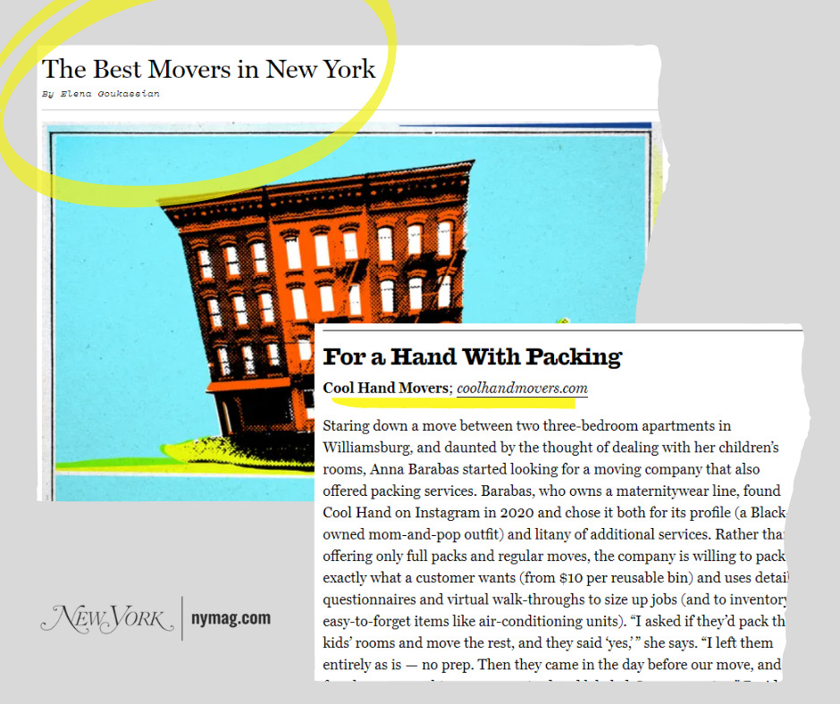 A screenshot of the Best Movers in New York article from New York Magazine.